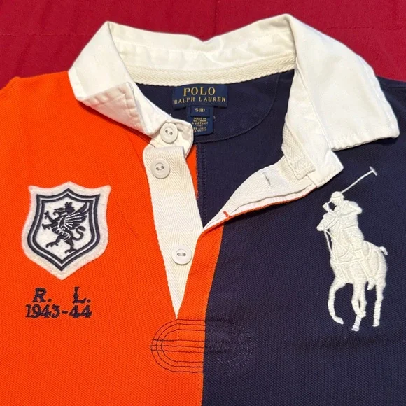 Polo by Ralph Lauren Kids Orange & Navy Split Rugby Polo with White Collar - Picture 3 of 3